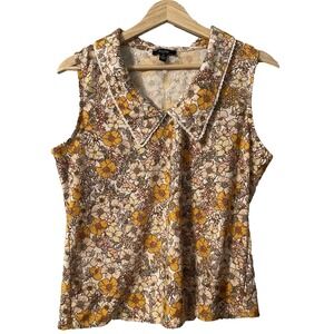 AUW Sleeveless Floral 60s vibe Collared tank top Sz Medium Hippie